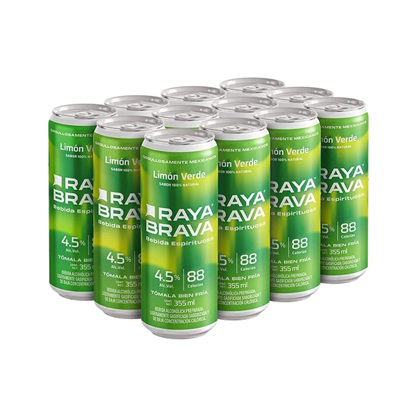 [12packLimS] Raya Brava Limón Verde - Bebida Espirituosa con 4.5% Alc.12 pack (c)