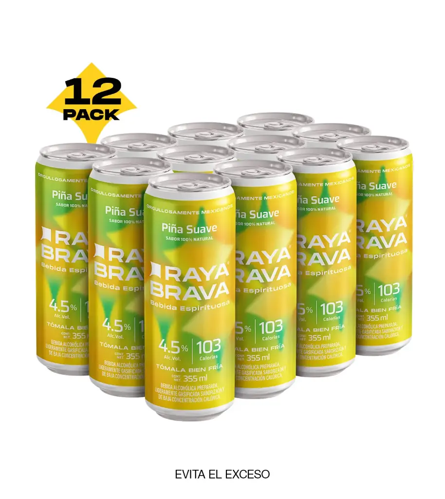 [12packpiña] Raya Brava Piña Suave - Bebida Espirituosa con 4.5% Alc.12 pack