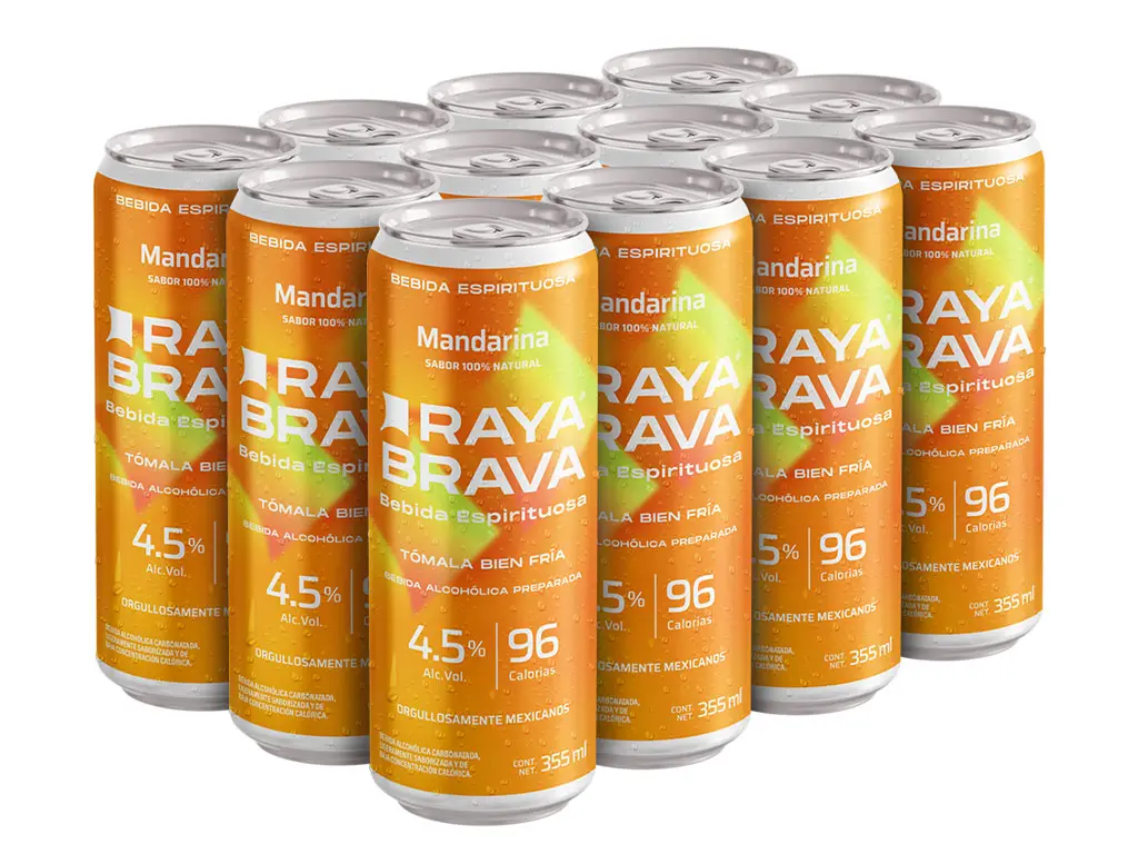 [12packMand] Raya Brava Mandarina - Bebida Espirituosa con 4.5 de Alc, 12 Pack