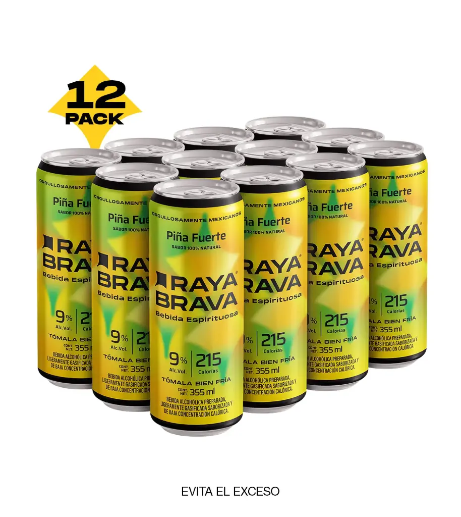 [12packPiñaF] Raya Brava Piña Fuerte - Bebida Espirituosa con 9% Alc. 12 Pack