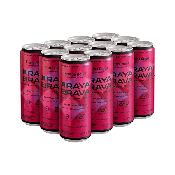 [12packFrutRojF] Raya Brava Frutos Rojos - Bebida Espirituosa con 9% Alc. 12 Pack (c)