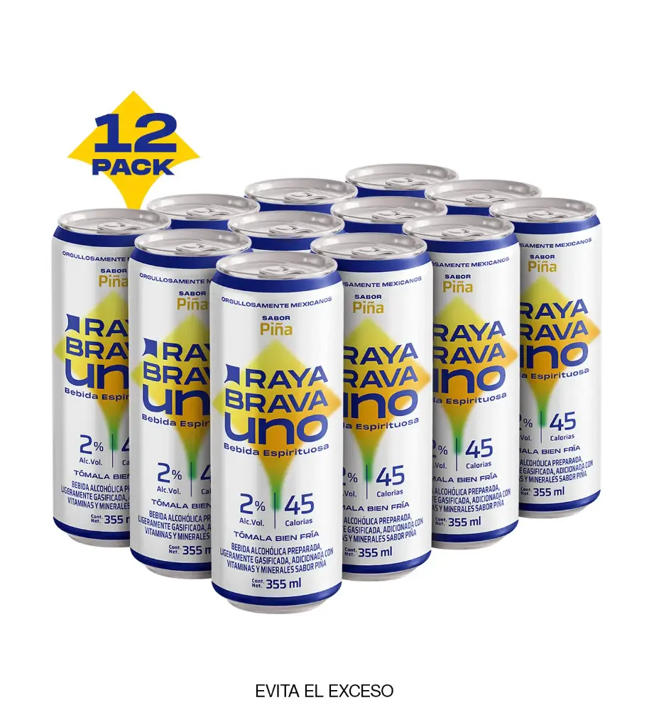 [12packRBUPi] Raya Brava Uno Piña - Bebida Espirituosa con 2% Alc. 12 pack