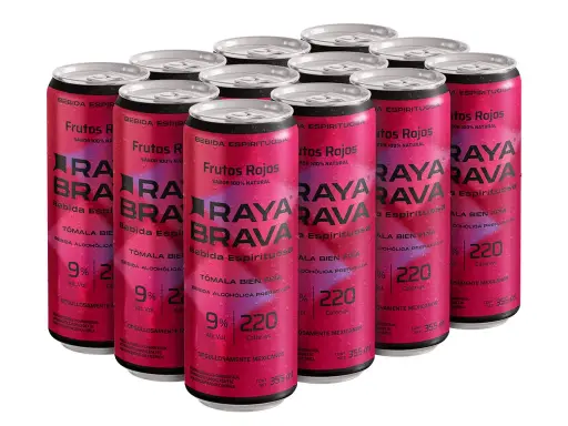 [12packFrutRojF] Raya Brava Frutos Rojos - Bebida Espirituosa con 9% Alc. 12 Pack (c)
