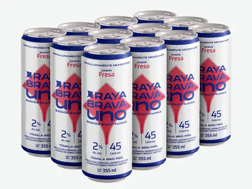 [12packRBUfr] Raya Brava Uno Fresa - Bebida Espirituosa con 2% Alc. 12 pack (c)